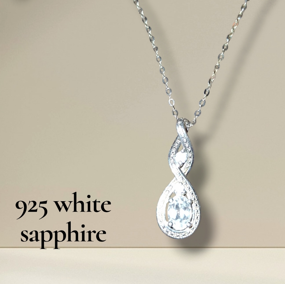 White Sapphire 925 Signed Sterling Infinity Pendant W dainty Chain 18in